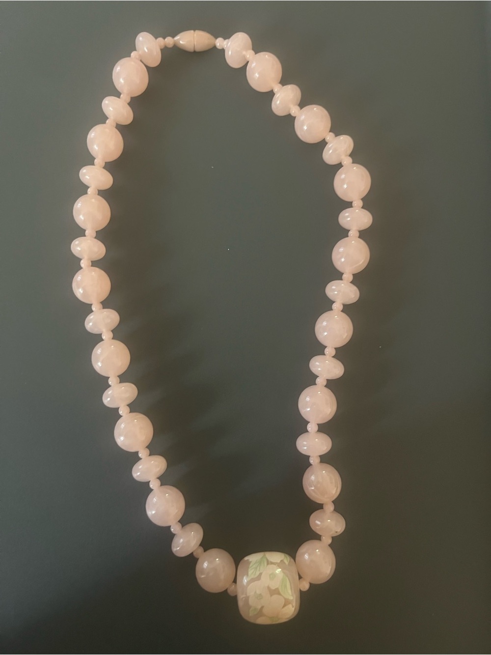 Elegant vintage Pink Bead Necklace with Floral Accent